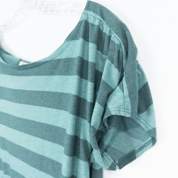Aventura Striped Ruched Sides Short Sleeve Top Womens Large Green Boat Neck - Picture 7 of 16